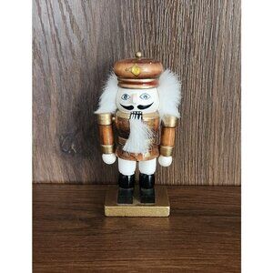 Vintage Wooden Brown Gold Soldier Nutcracker Christmas Seasonal Decor S11